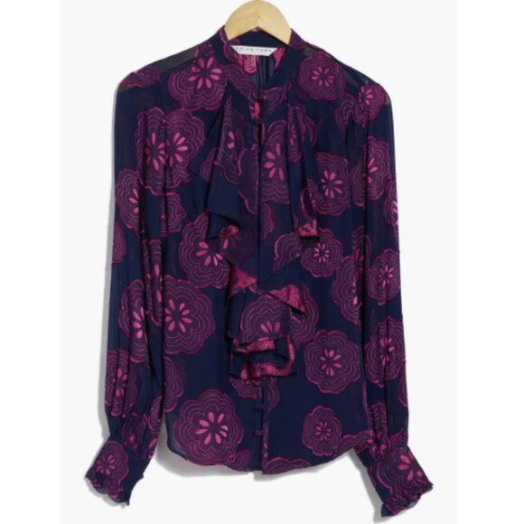 Trina Turk Women's St Marks Silk Blend Button-Up Blouse Size XL Blue/PInk NWT - Picture 4 of 16